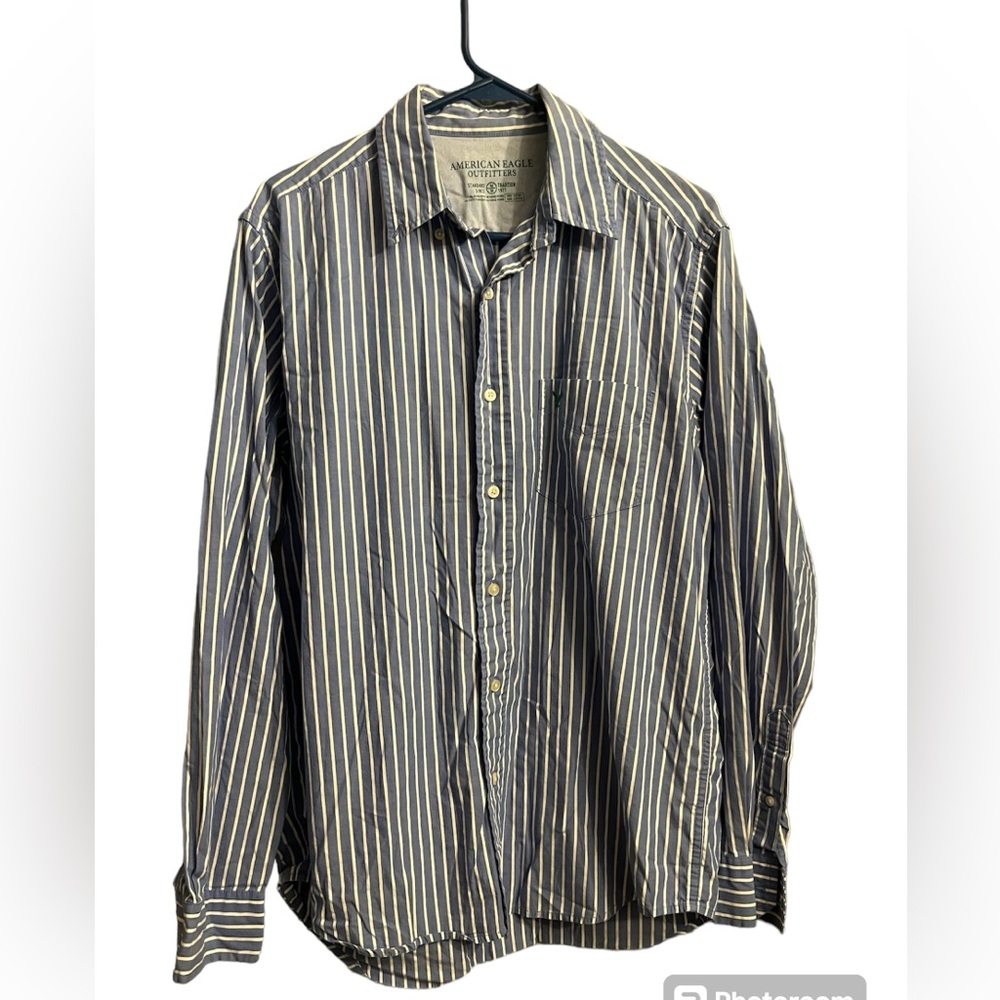 American Eagle Outfitters Mens M Button Down Shirt Blue White Striped casual
